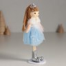 Интерьерная кукла текстильная «Принцесса в синем платье с белым воротничком»
