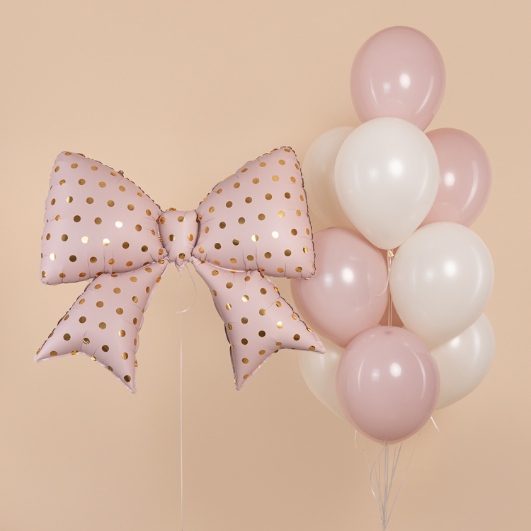 Фигура Бант, Золотой горошек, Розовый, Сатин