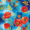 Конверт для денег Цветы, красные маки, синий фон, вырубка, фольга