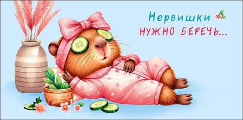Конверт для денег Нервишки нужно беречь, капибара, блестки, ырубка