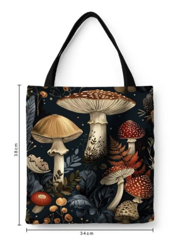 Сумка шоппер текстильная Грибное царство, черный фон