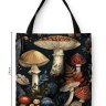 Сумка шоппер текстильная Грибное царство, черный фон