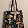 Сумка шоппер текстильная Грибное царство, черный фон