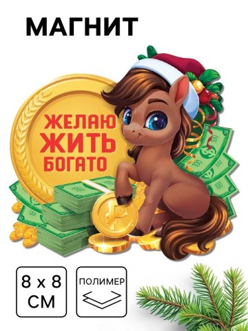 Магнит новогодний на холодильник «Желаю жить богато», 8×8 см