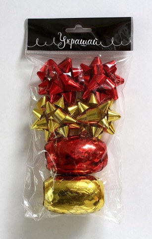 Набор для упаковки подарка, 4 банта и 2 ленты цвет ассорти