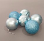 Набор новогодних елочных шаров 3 дизайна Голубой (Глянцевый, матовый, глиттер)