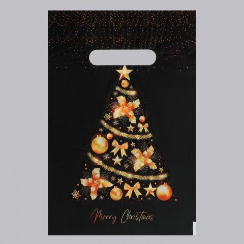 Пакет полиэтиленовый с вырубной ручкой "Ёлка желаний", Черный 30 мкм #нг