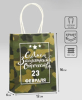 Пакет подарочный "С 23 Февраля!", три звезды