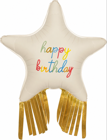 Фигура Звезда С Днем Рождения, Золотой каскад, Кремовый, Сатин / Happy Birthday