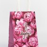 Пакет подарочный крафт "8 марта!", розовые пионы