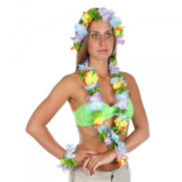 Набор гавайская тема: ожерелье, венок, 2 браслета, многоцветные цветы