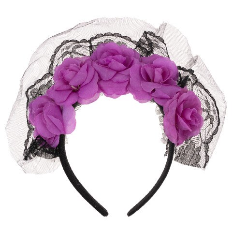 Ободок, Цветы на Хэллоуин (средние), Черный/Фиолетовый