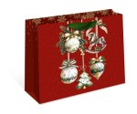 Пакет подарочный горизонтальный Новогодние игрушки, красный фон  #нг
