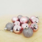 Набор новогодних елочных шаров 3 дизайна Розовый (матовый, глянец и блестящий)