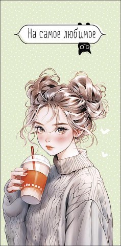 Конверт для денег На самое любимое, Девушка в свитере со стаканом