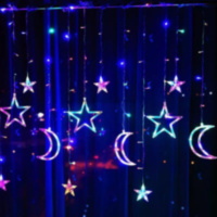 Новогодняя светодиодная гирлянда "Бахрома" звезды и полумесяцы, разноцветная