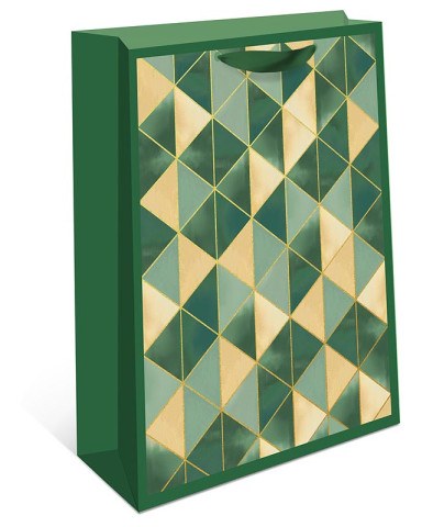 Пакет подарочный стандарт плюс Зеленый узор, треугольники