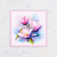 Мини-открытка "Поздравляю!" розовая магнолия
