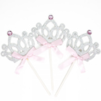 Топперы, Корона для принцессы, Серебро/Розовый, с блестками
