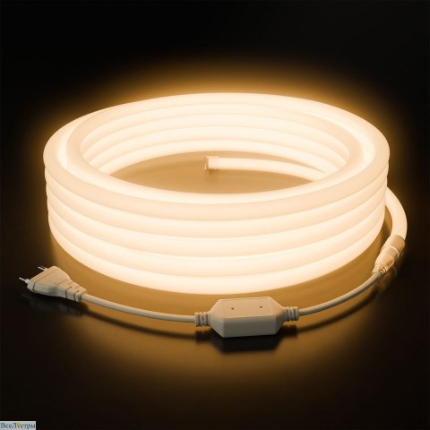 Гибкая круглая неоновая светодиодная лента 360 градусов Теплый свет d12мм