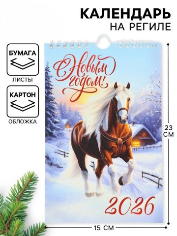 Календарь на ригеле «С новым годом 2026» Лошадка