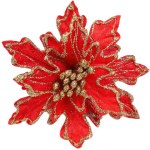 Цветок Пуансеттия, на клипсе, Красный/Золото, с блестками