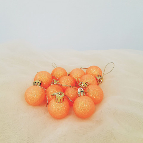 Набор новогодних елочных шаров с глиттером, оранжевые