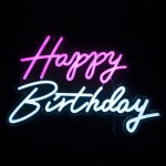 Неоновая вывеска на подложке Happy Birthday, двухцветная, Розовый/Голубой