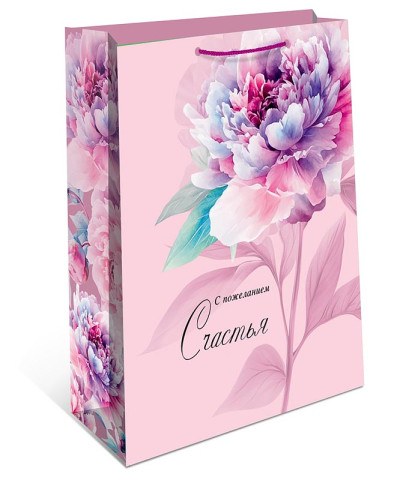 Пакет подарочный С пожеланием счастья, пион
