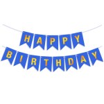 Гирлянда Флажки, Happy Birthday, Темно-синий/Золото