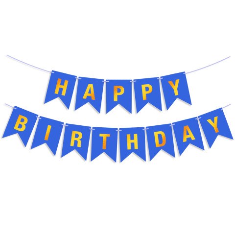 Гирлянда Флажки, Happy Birthday, Темно-синий/Золото