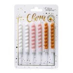 Свечи тортовые классические "Гиганты" Витые (Белые, Розовые, Карамель) с держателями