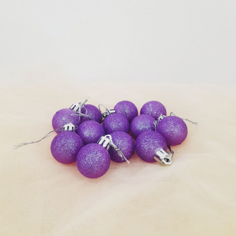Набор новогодних елочных шаров с глиттером, Фиолетовые