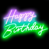 Неоновая вывеска на подложке Happy Birthday, двухцветная, Фиолетовый/Зеленый