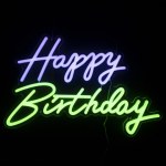 Неоновая вывеска на подложке Happy Birthday, двухцветная, Фиолетовый/Зеленый
