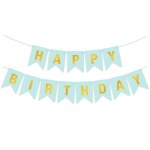 Гирлянда Флажки, Happy Birthday, Голубой/Золото