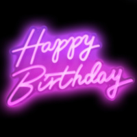 Неоновая вывеска на подложке Happy Birthday, двухцветная, Фиолетовый/Розовый