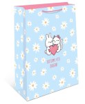 Пакет подарочный Потому что люблю, ромашки на голубом фоне