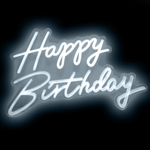 Неоновая вывеска на подложке Happy Birthday, Белый