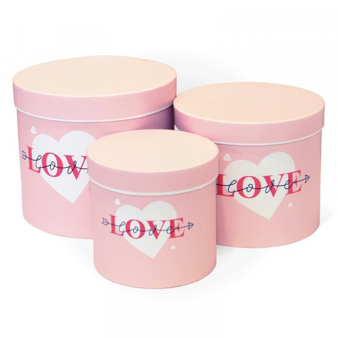 Коробка Цилиндр "LOVE" розовый, "Логотип" белый