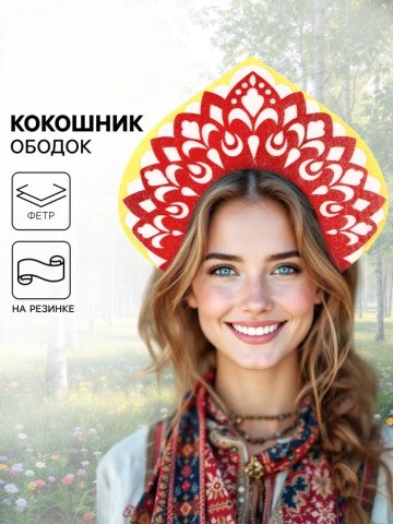 Ободок кокошник «Варвара-краса» из фетра, с блёстками, Честный знак