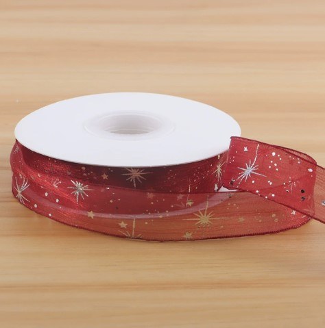 Лента декоративная органза с серебристыми искрами, Бордовый