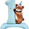 Цифра, 1 Годик, Мишка в колпачке, Голубой, Сатин