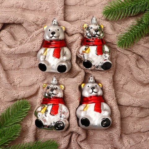 Ёлочная игрушка «Мишка в шарфике», серебро