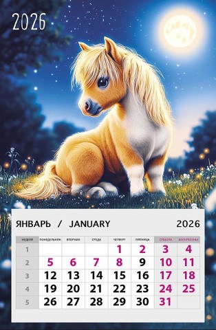 Календарь на магните 2026, Лошадка под луной