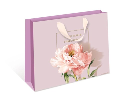Пакет подарочный стандарт плюс С пожеланием счастья, пион
