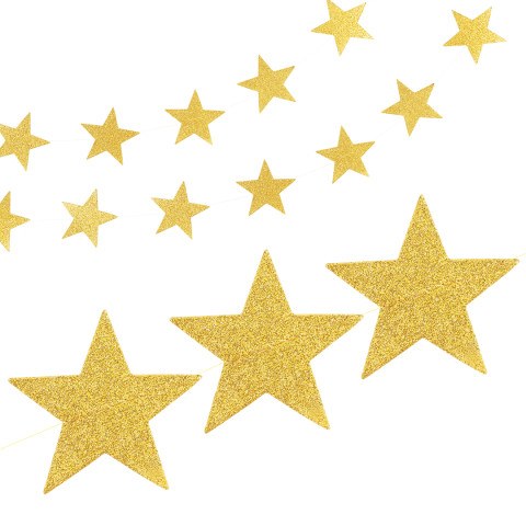 Гирлянда-подвеска Звезда, Золото, с блестками