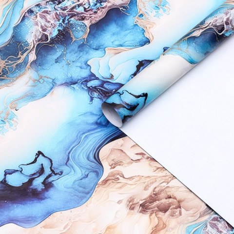 Бумага упаковочная «Мрамор», синий , глянец