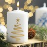 Свеча - цилиндр "Ёлочка", белая с золотом #нг