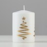 Свеча - цилиндр "Ёлочка", белая с золотом #нг